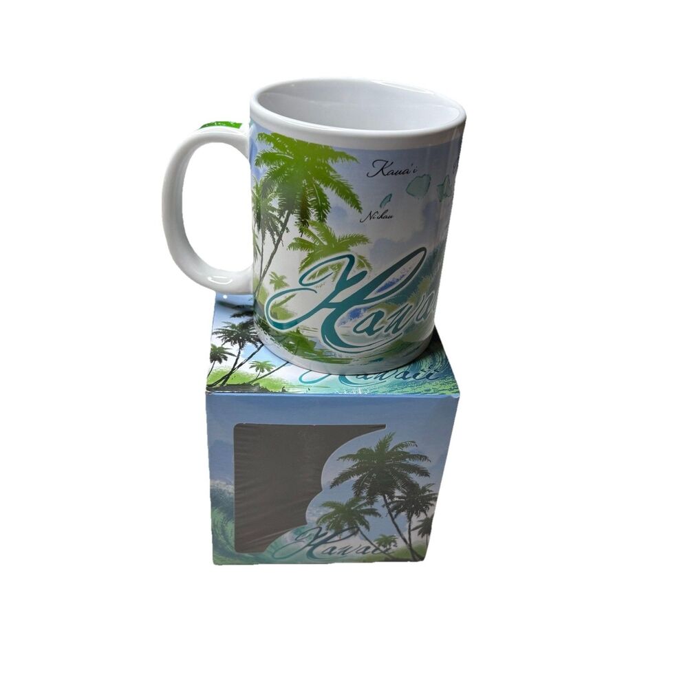 Hawaii Island  Palm Trees Souvenir Coffee Mug, 2010 TMC ABC Stores New in box
